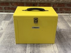 UNIQUE VINTAGE Yellow Oxford Metal Medication LOCKBOX-Antique