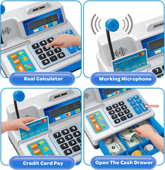 Kids Toy Cash Register 103 Pcs Set With Calculator Coins Card Grocery Play Set