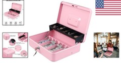 Stylish Pink Cash Box with Key Lock – Tiered Design for Organized Storage