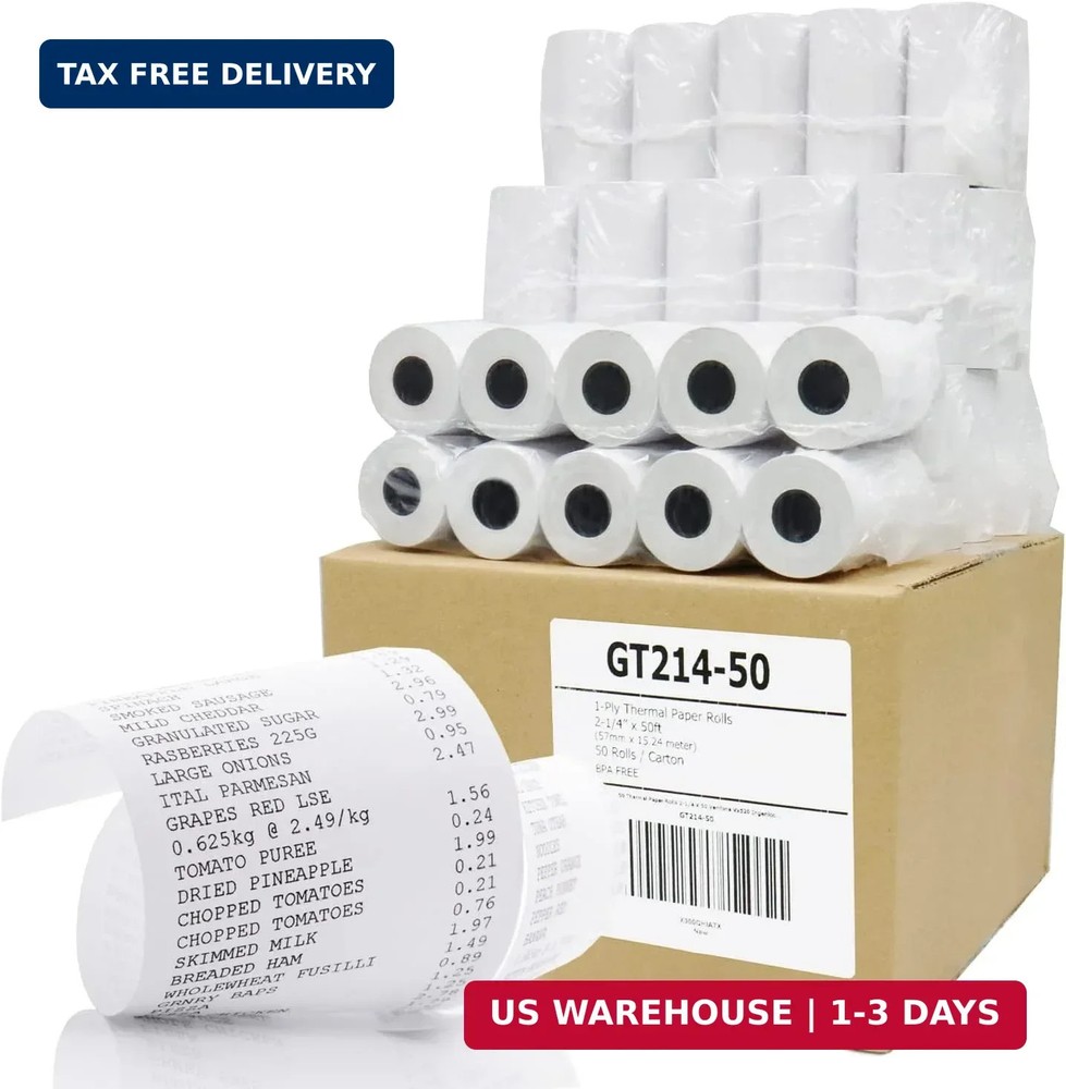 Gorilla Supply Thermal Paper Receipt Roll 2-1/4″ x 50′ BPA Free 50 Rolls