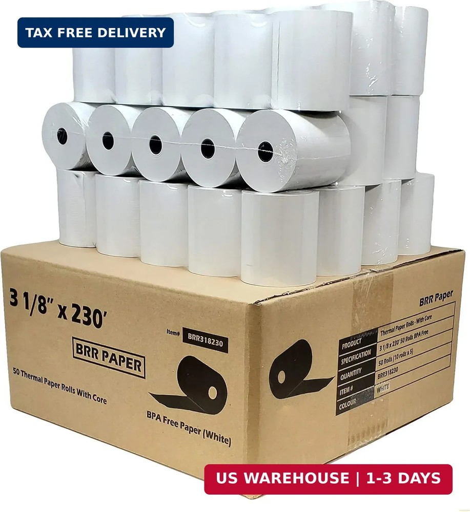 (55 GSM Solid Tube Core) DropShip 3 1 8 x 230 thermal paper (50 Rolls – 1 Case)