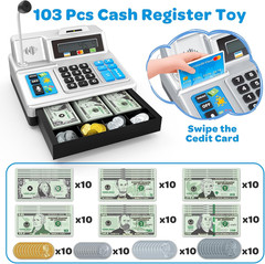 Calculator Cash Register Toy Gift for Kids Age 3, 4, 5, 6, 7, 8+ Year Old, 103