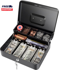 Cash Box with Money Tray and Key Lock Saving Lock Box with Money Tray Storage