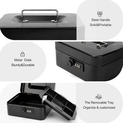 Cash Box with Money Tray and Combination Lock – Secure Medication Lock Box fo…