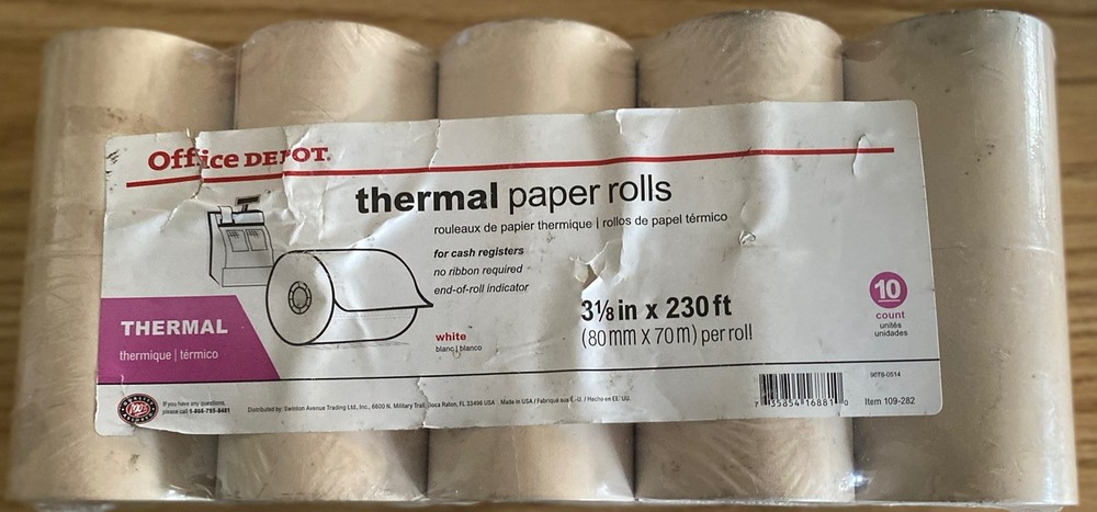 Thermal Paper Rolls, 3 1/8 x 230 ft. 10 Count