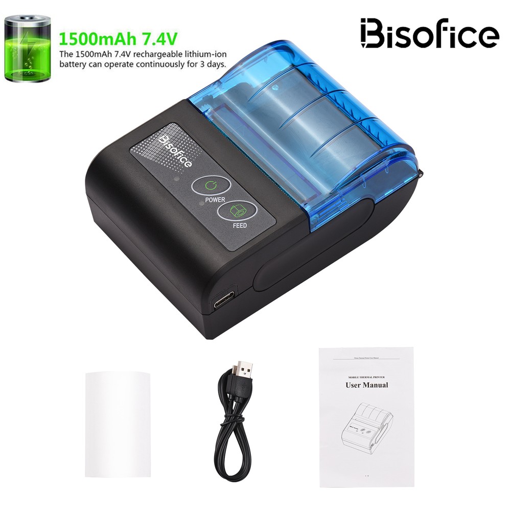 Bisofice Bluetooth 58mm Thermal Receipt Printer Portable Mobile POS Printer N3M4
