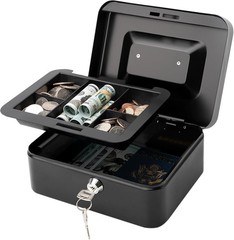 Steel Cash Box Locking Medium with Money Tray Black