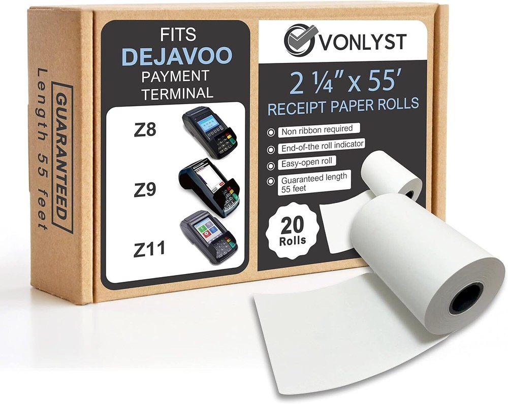 20 White Thermal Receipt Paper Rolls for Dejavoo Z8 Z9 Z11 Printers 2.25×55