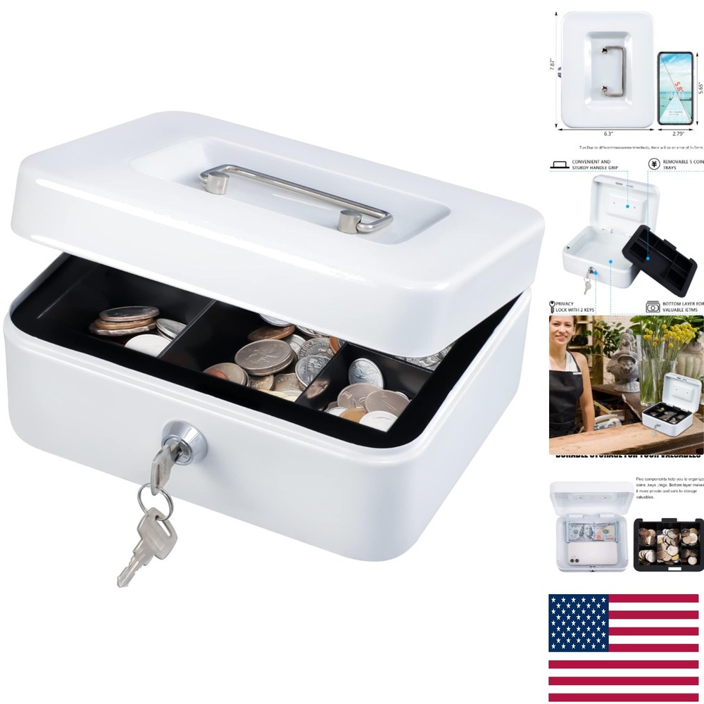 Water-Resistant Medium Cash Box with Key – Ideal for Business & Personal Use