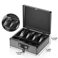 Locking Cash Box with Money Tray and Key, Secure Money Safe Box for Cash, Por…