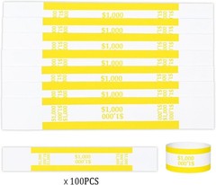 Self-Adhesive Currency Straps for Bills – 7.5×1.15 Inches in Yellow (100pcs)