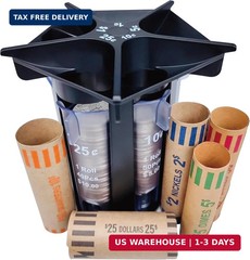 Coin Sorter Tube Coin Counter with Coin Wrappers, 5-in-1 Change Sorter Change Co