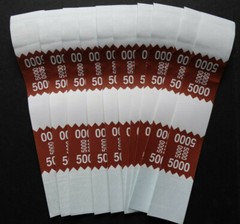 10 – Brown $5,000 Cash Money Self-Sealing Straps White Saw Tooth Currency Bands