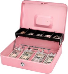 Stylish Pink Cash Box with Key Control – Perfect for Organizing Cash & Coins
