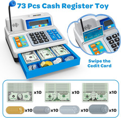 Calculator Cash Register Toy Gift for Kids Age 3, 4, 5, 6, 7, 8+ Year Old, 103 P
