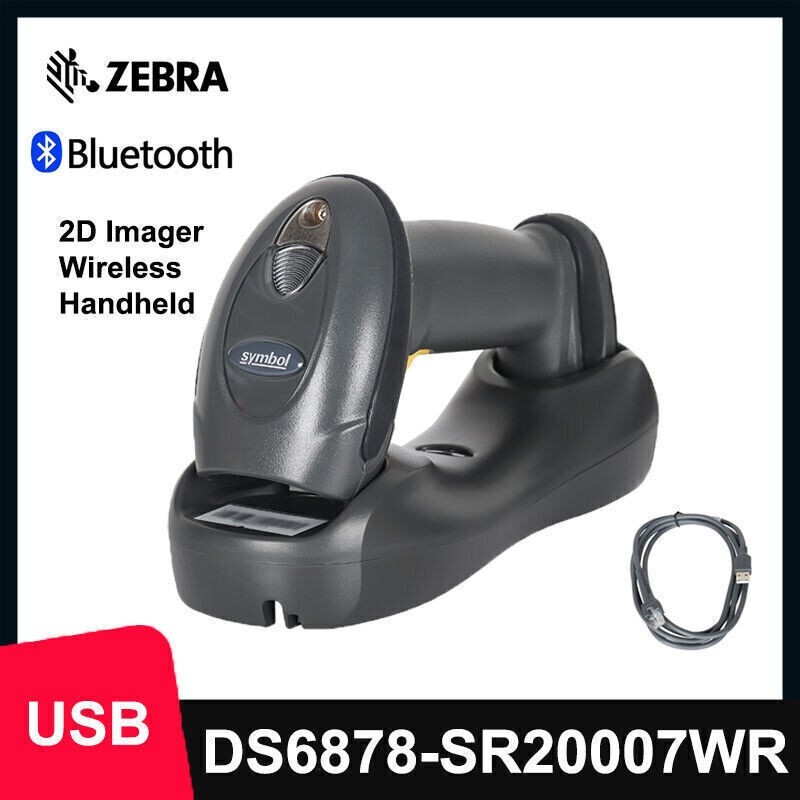 Symbol DS6878-SR20007WR USB Wireless Bluetooth Barcode Scanner w/ Cable & Cradle