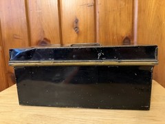 Antique METAL BOX BLACK GOLD DOCUMENT BOX Lock with key