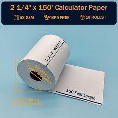 2 1/4 in x 150 ft Calculator Paper Rolls 2 1/4 Adding Machine Tape Paper Rolls,