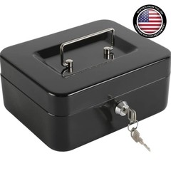 Elegant Locking Black Cash Box with Key Lock & Removable Coin Tray – 7.87″x6.30″