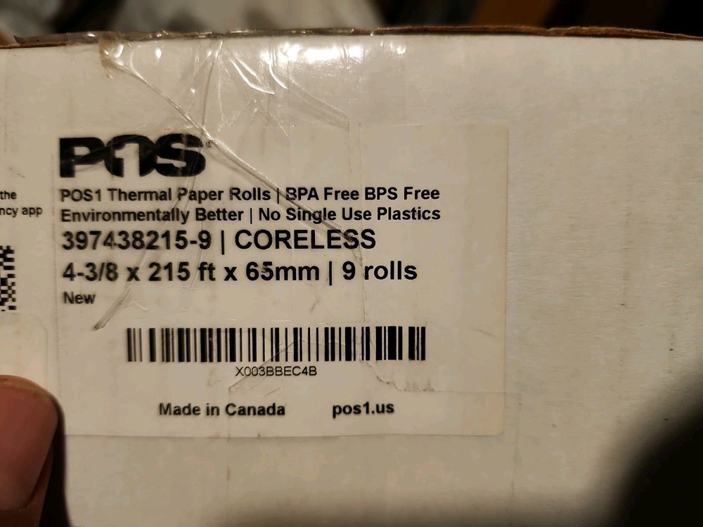 POS 4-3/8″ x 215 ft x 65mm Thermal Paper Rolls (9 rolls)