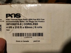 POS 4-3/8″ x 215 ft x 65mm Thermal Paper Rolls (9 rolls)