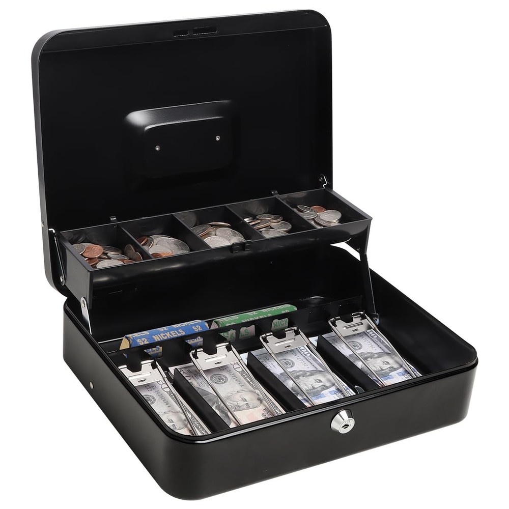 Cash Box with Money Tray and Key Lock,Safe Box for Cash Saving Key Lock Money Or