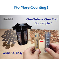 Coin Sorter Tube Coin Counter with Coin Wrappers, 5-IN-1 Change Sorter Change C