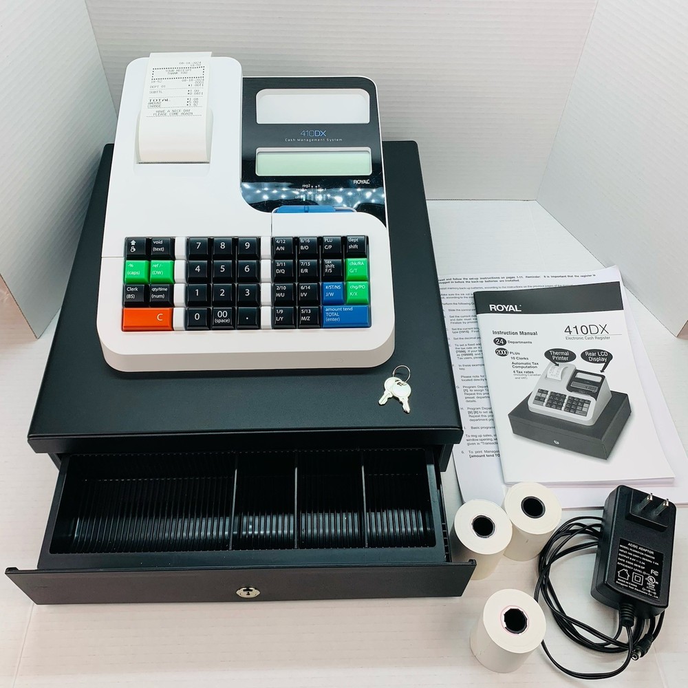 Royal Cash Register 410DX Cash Management System 89214G Keys Manual Tested Works