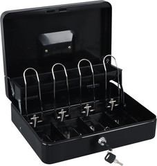 Cash Box with Money Tray and Key Lock 4 Bill 5 Coin Slots Black