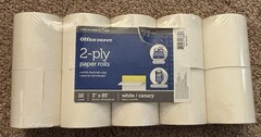 Office Depot® Brand 2-Ply Paper Rolls, 3″ x 85′, Canary/White, Pack Of 10