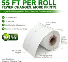 Clover Flex Paper Rolls 2 1/4″ x 55’ Thermal Receipt Paper – 50 Rolls Pack – …
