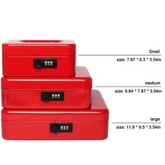 Small Red Cash Box, Combination Lock, 7.87×6.3×3.54, Money Tray, Metal, Set