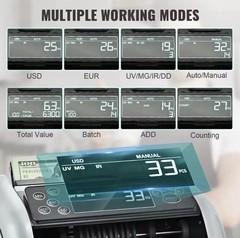 VEVOR Bill Counter UV/MG/IR/DD Detection Dual Display 1000pcs/min 200 Capacity