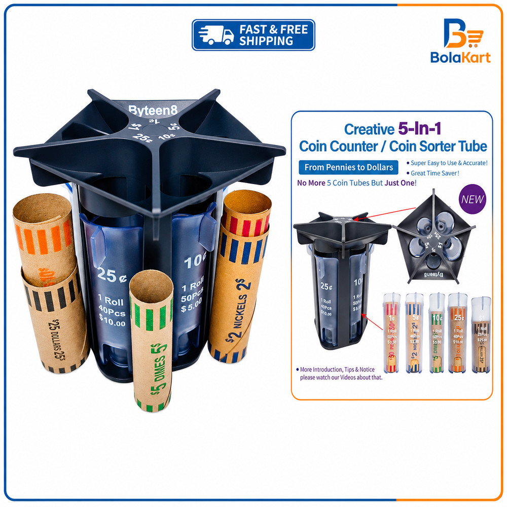 5-in-1 Coin Counter Sorter Tube U.S. Change Organizer Roller Holder