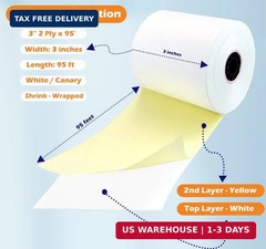 (32 Rolls) 2 Ply Carbonless Rolls 3″ X 95 Feet White/Yellow Receipt Paper POS Ca