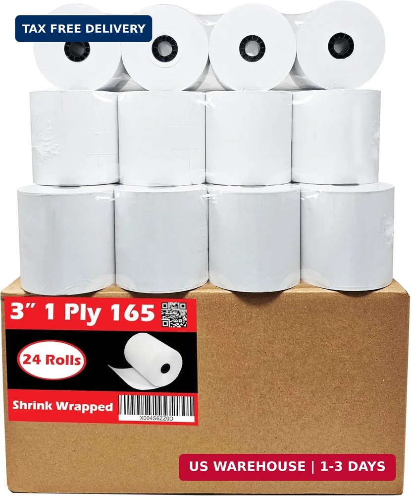 3″ x 165′ 1ply Bond Receipt Paper Rolls for Kitchen Impact Printers TMU200 SRP27