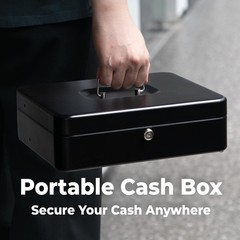 Large Cash Box with Key Lock, Metal Money Box for Cash, Portable Locking Safe…