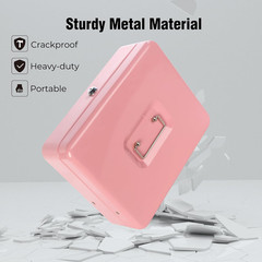 Cash Box with Money Tray and Key Lock 11.8″x9.45″x3.54″ Pink Large