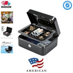 Medium Cash Box with Removable Money Tray, Key Lock Metal Storage Box with 2 …