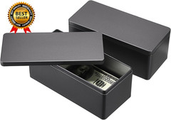 2 Packs Black Metal Cash Box Rectangular Money Organizer with Lid Currency Stora