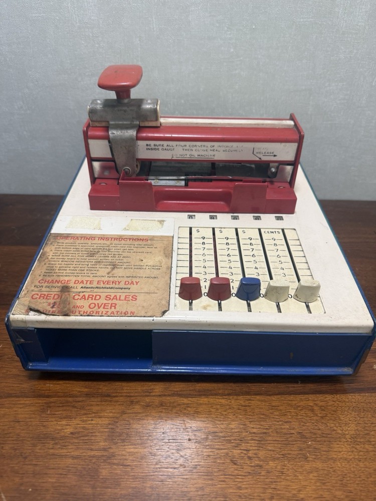 vintage manual credit card machine,”knuckle-buster,”