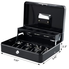 KYODOLED Cash Box with Money Tray, Key Lock Money Safe with Security Cable an…