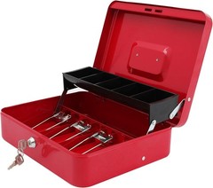 Cash Box W/ Money Tray & Key Lock,Tiered Cantilever Design,4 Bill / 5 Coin