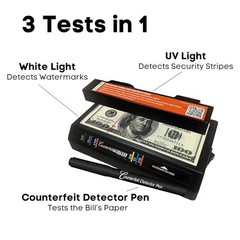 Tri Test – Counterfeit Bill Detector Machine w/AC Adapter – 3 Tests in 1 – Paper
