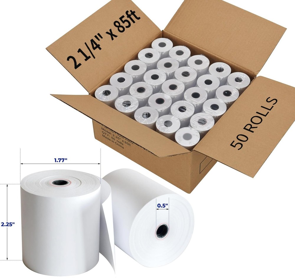2 1/4” x 85′ Thermal Receipt Paper 50 Rolls, POS Paper Cash Register Paper R…