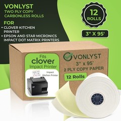 Vonlyst Two Ply Copy Carbonless Rolls 3×95 White/Canary for Clover Kitchen Pr…
