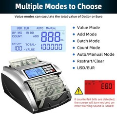 Money Counter Machine with Value Bill Count, Cash Counter for Dollar, Euro with