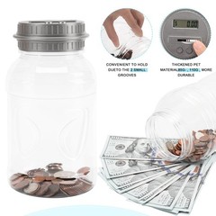 2 PCS Silver Digital Coin Bank Jar Change Counter Piggy Savings Money Box