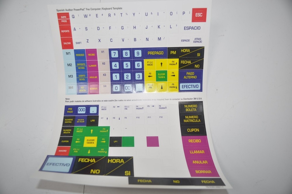 APD 3M Parking Cashier Station labels Tabs Auditor PowerPad Fee Keyboard Spanish