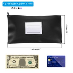 11×6 Inch Money Bags with Zipper, 2Pcs PU Leather Cash Pouch, Black/Purple